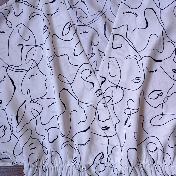 Sweet Rain Abstract Art Print Tie Waist Tunic Blouse Flutter Sleeve V-Neck M - Picture 5 of 16